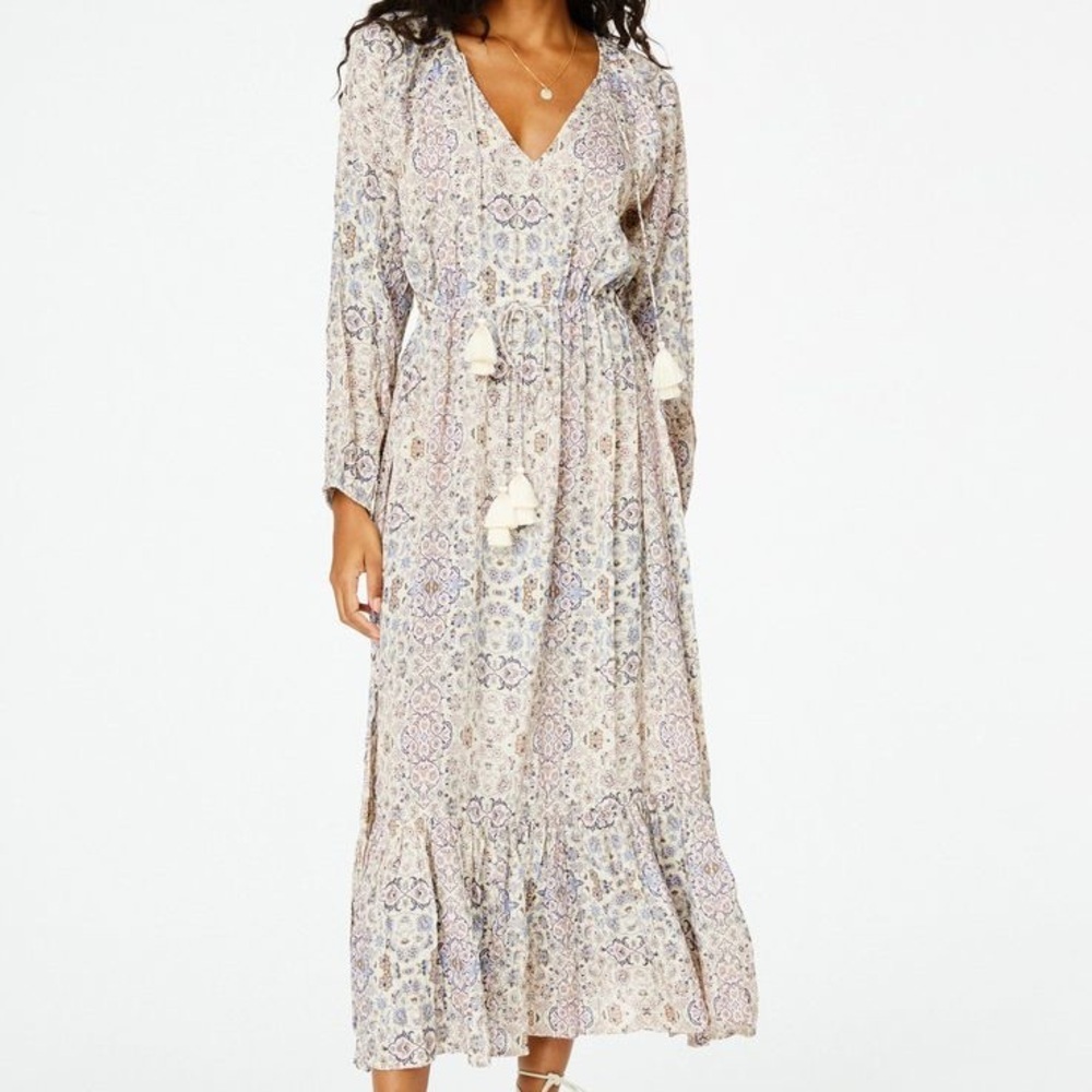 ROLLER RABBIT Odila Olaya Pink Purple Tiered Floral Maxi Dress Tie Bust & Waist